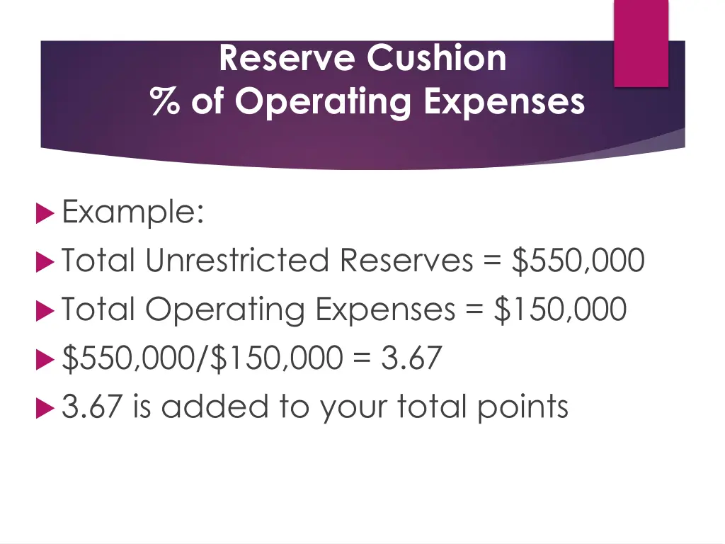 reserve cushion of operating expenses