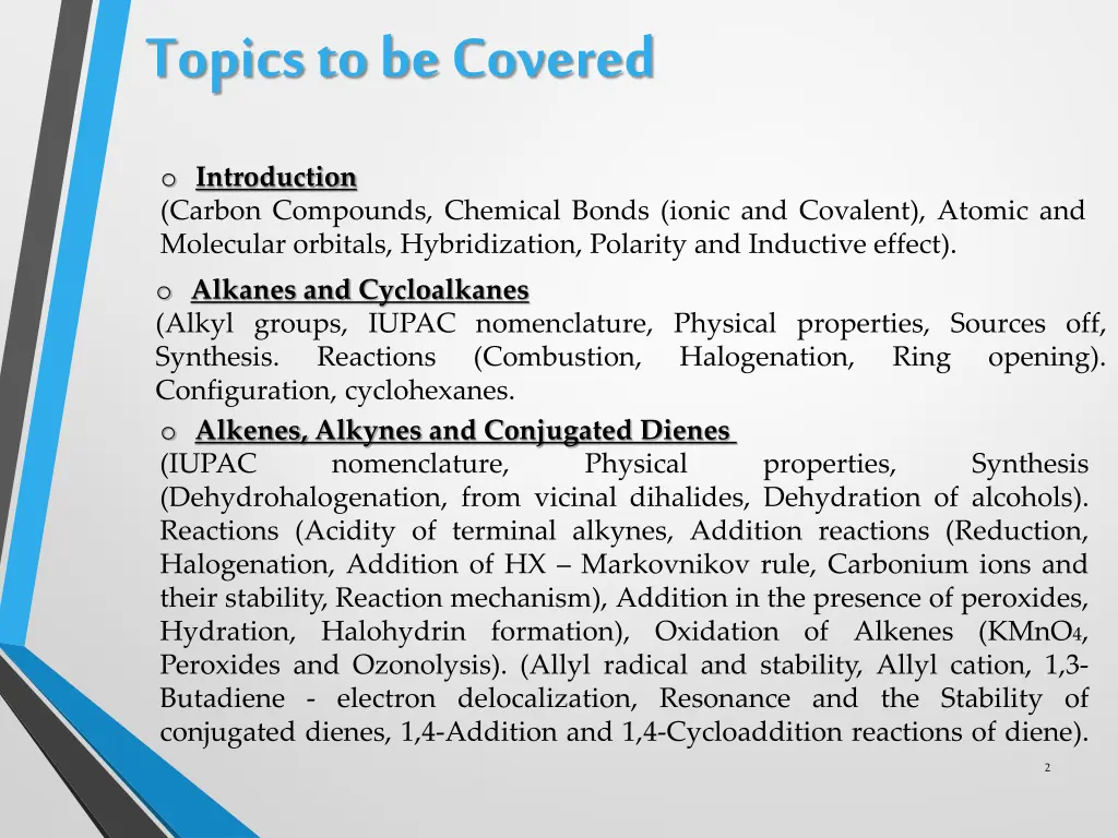 topics to be covered