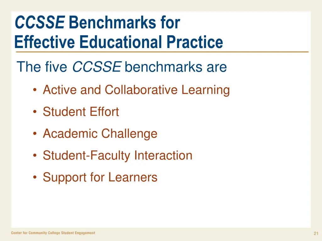 ccsse benchmarks for effective educational