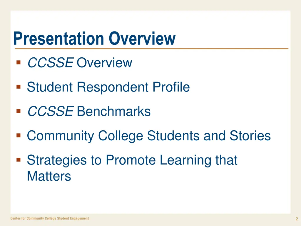 presentation overview ccsse overview