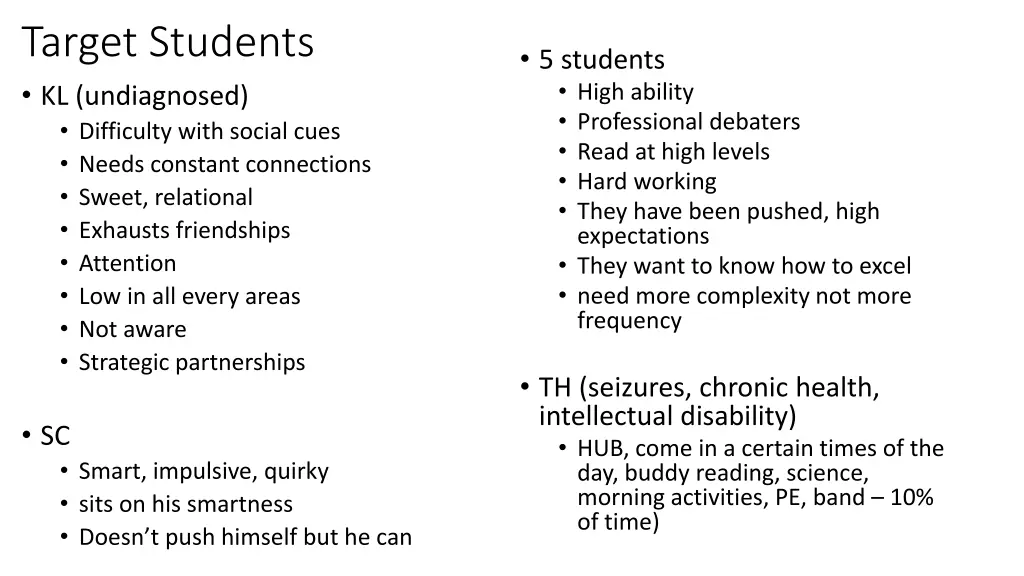 target students kl undiagnosed difficulty with