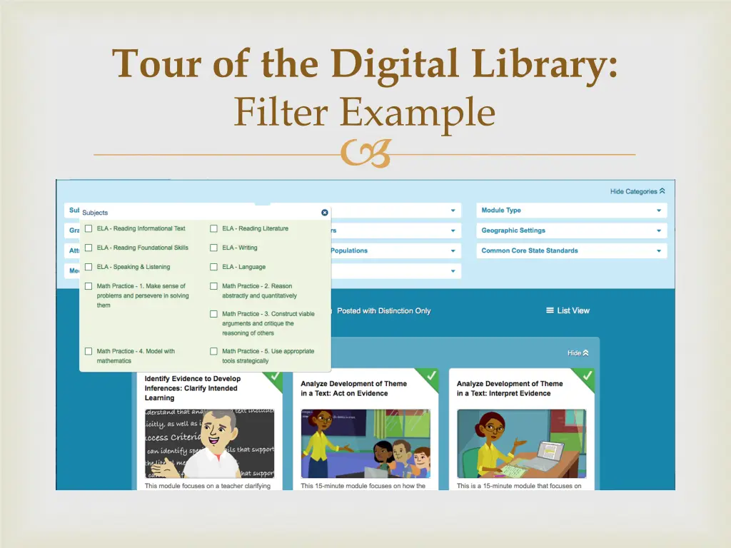 tour of the digital library filter example