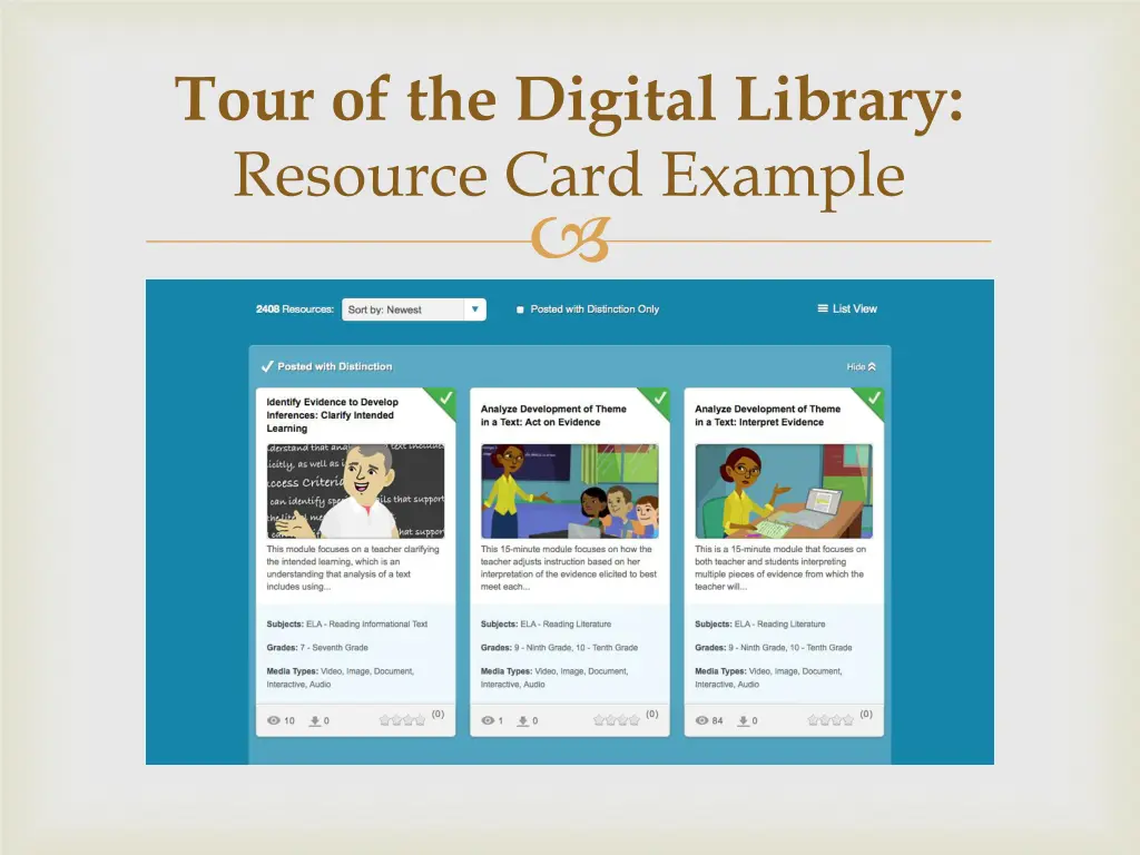 tour of the digital library resource card example