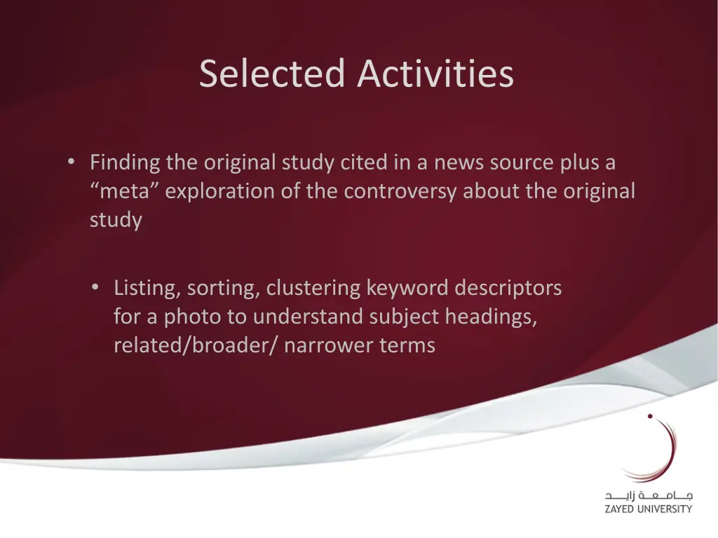 selected activities