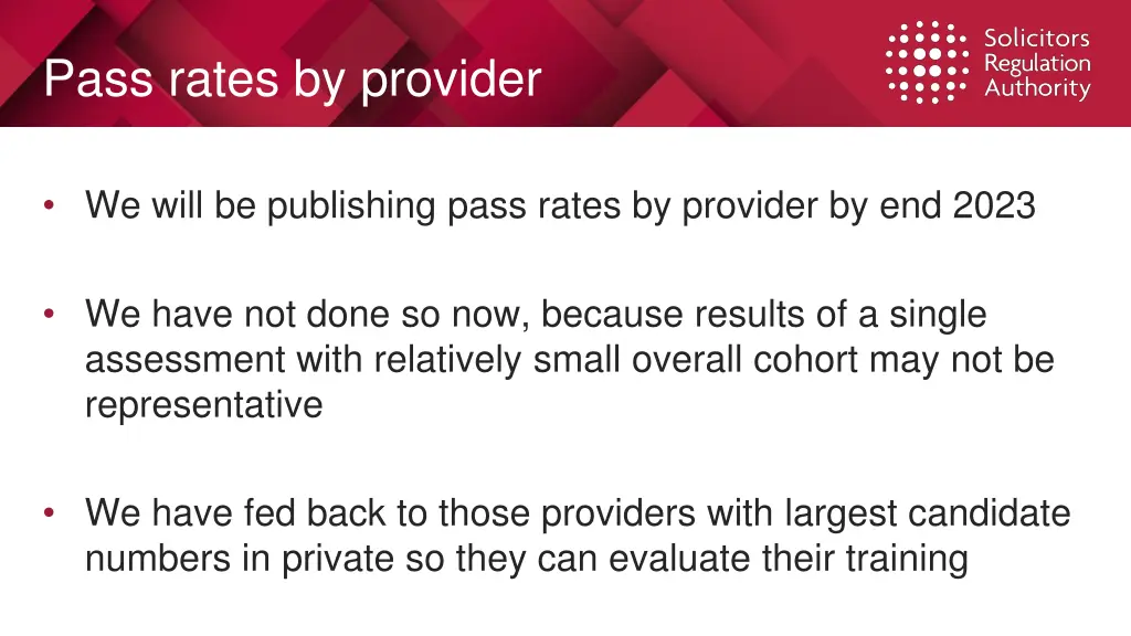 pass rates by provider