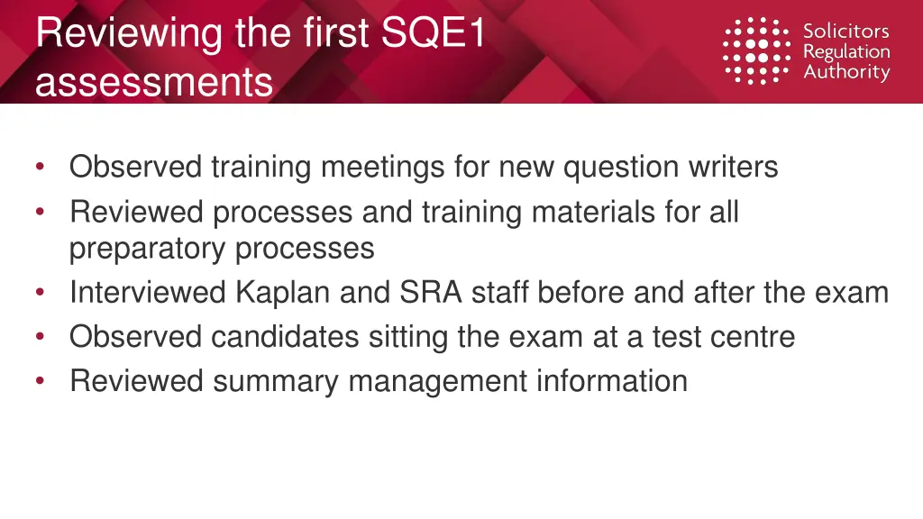 reviewing the first sqe1 assessments