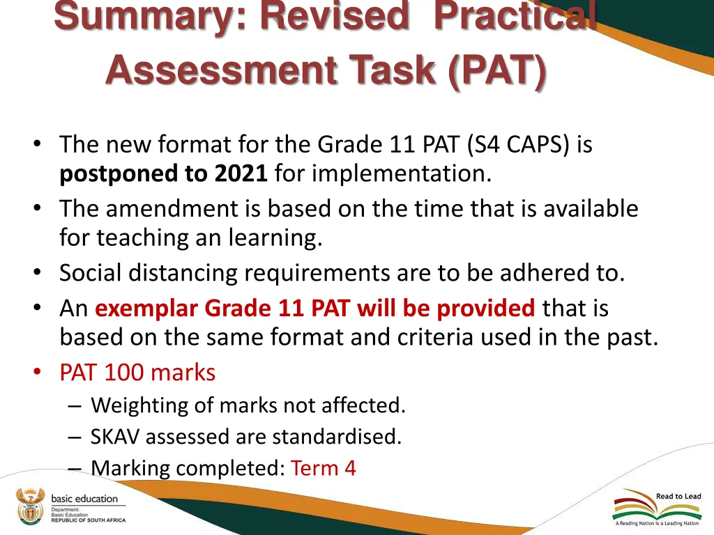 summary revised practical assessment task pat