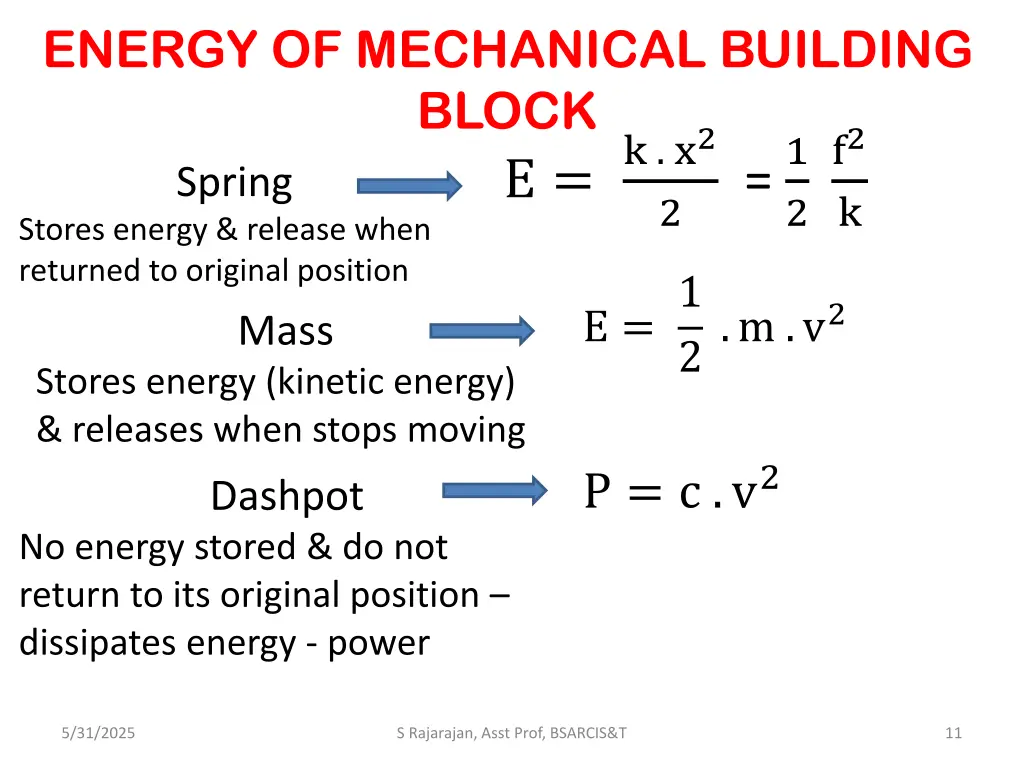 energy of mechanical building block e spring
