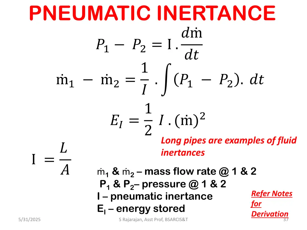 pneumatic inertance 1 2 i 1 2 1 1 2 1 2 2 i
