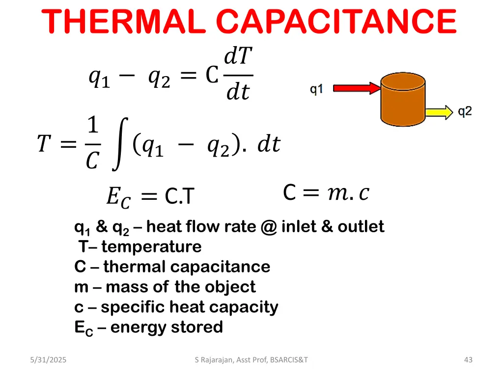 thermal capacitance 1 2 c 1 1 2 c t q 1 q 2 heat