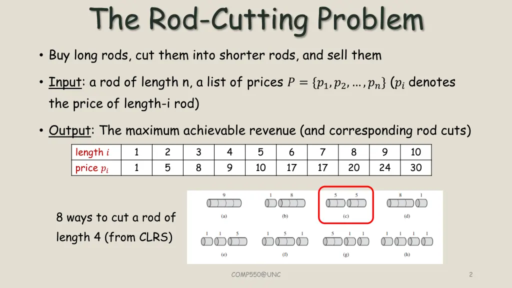 the rod cutting problem
