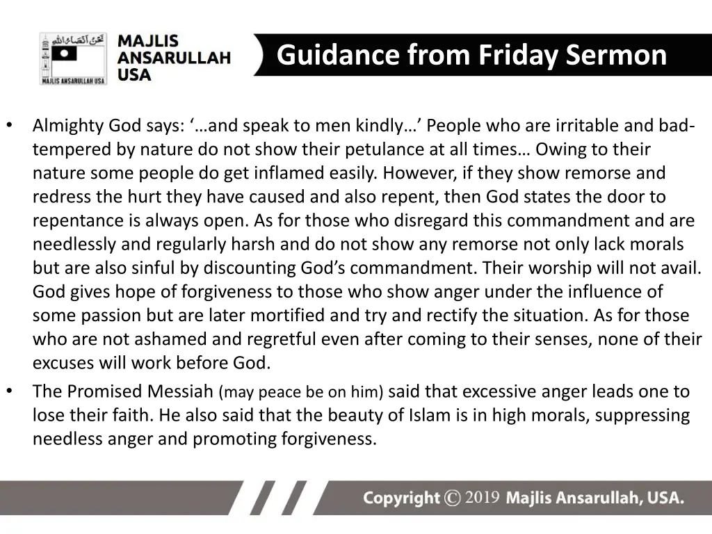 guidance from friday sermon 1