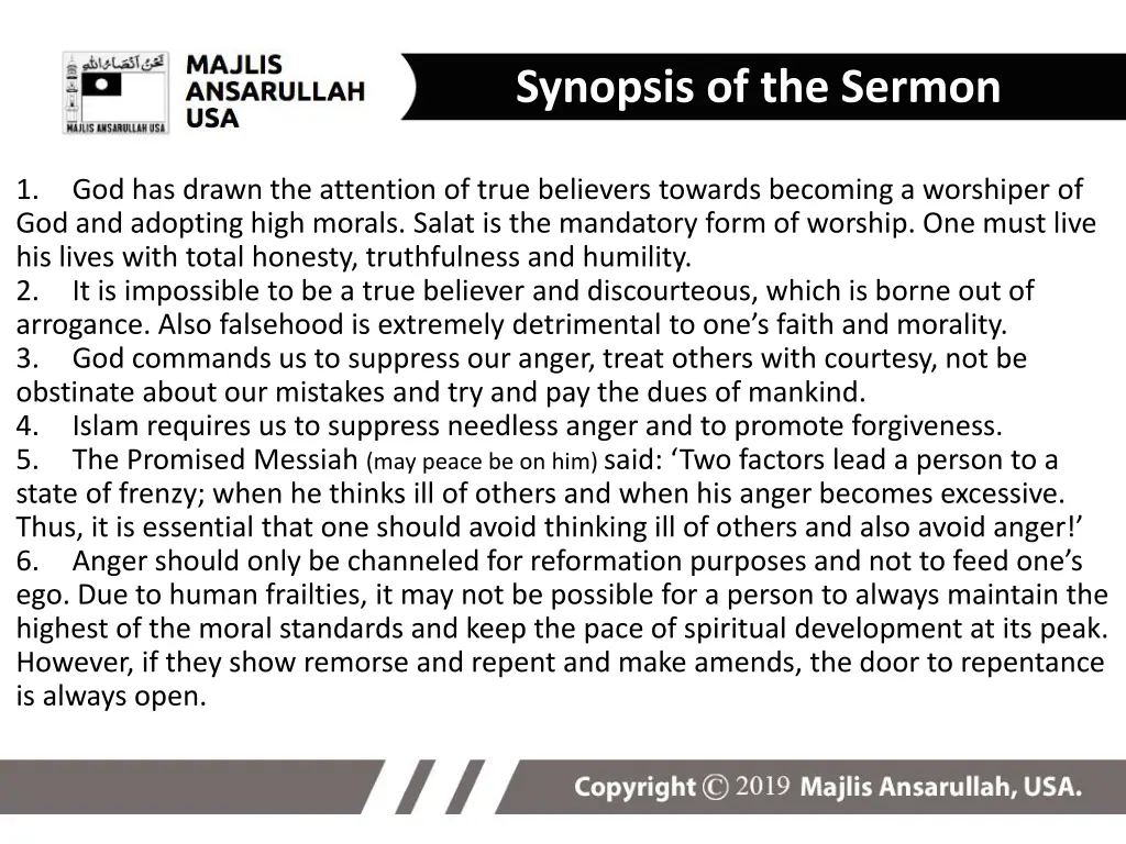 synopsis of the sermon