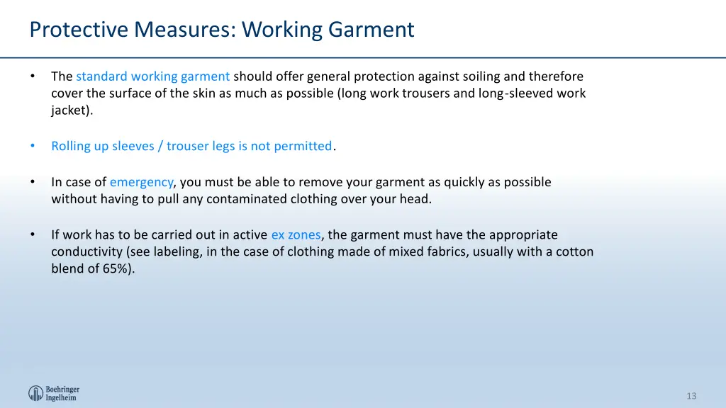protective measures working garment