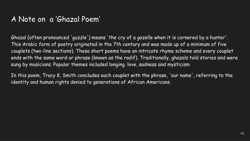 a note on a ghazal poem