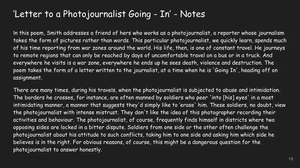 letter to a photojournalist going in notes