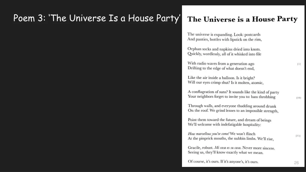 poem 3 the universe is a house party