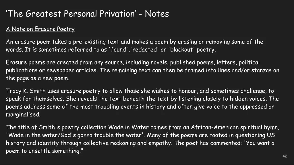 the greatest personal privation notes