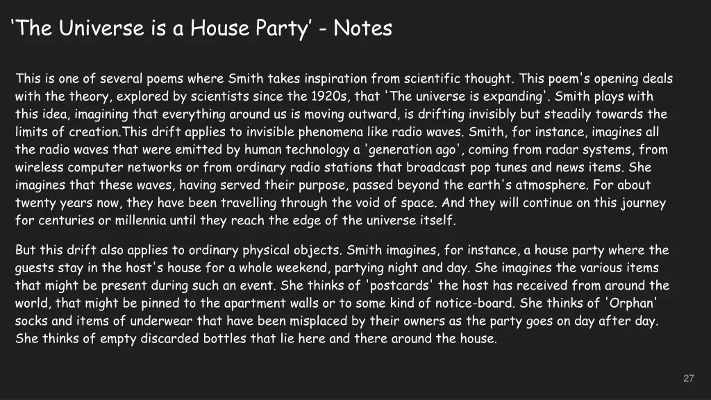 the universe is a house party notes