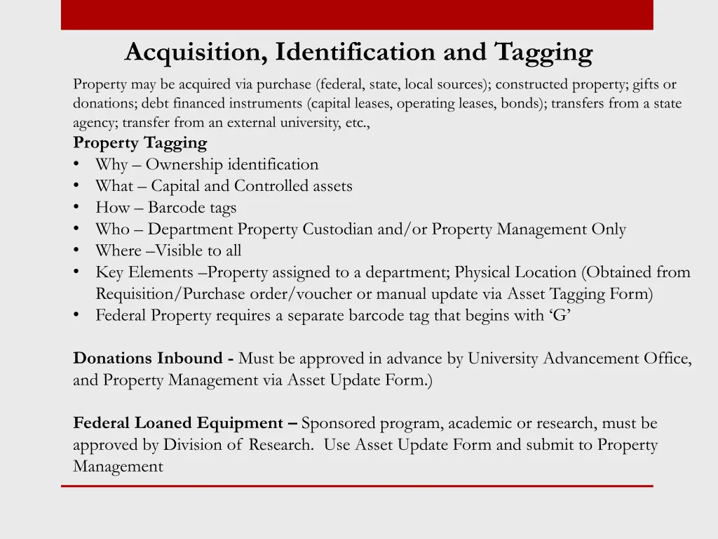 acquisition identification and tagging property