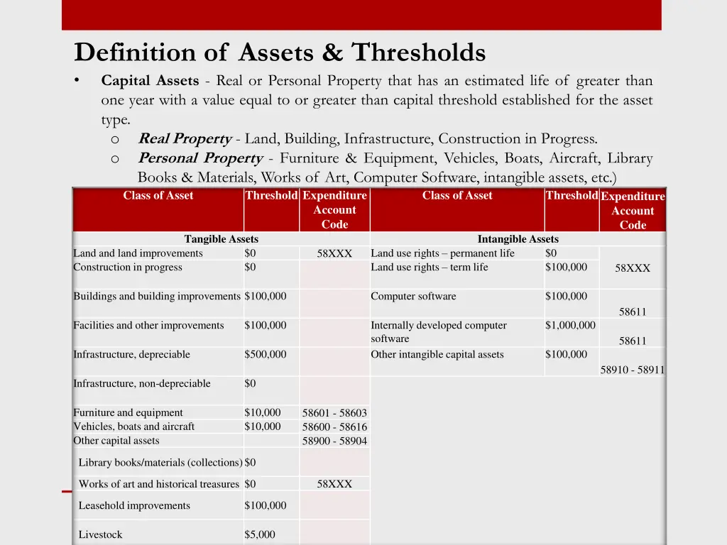 definition of assets thresholds capital assets