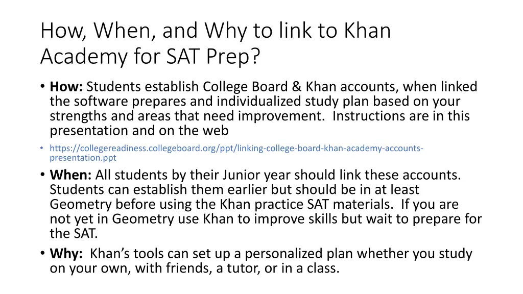 how when and why to link to khan academy