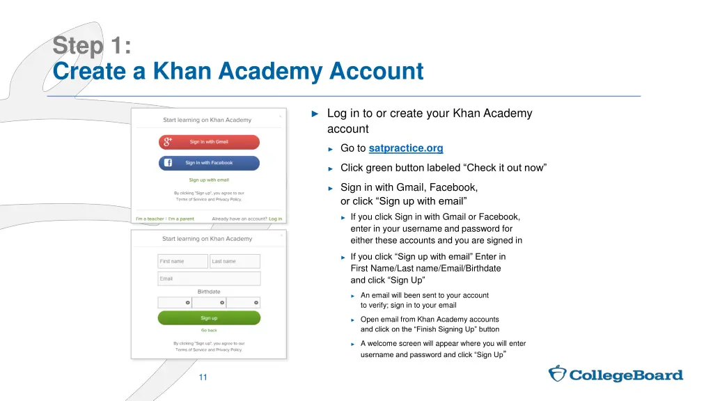 step 1 create a khan academy account
