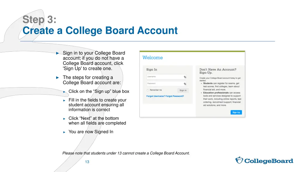 step 3 create a college board account