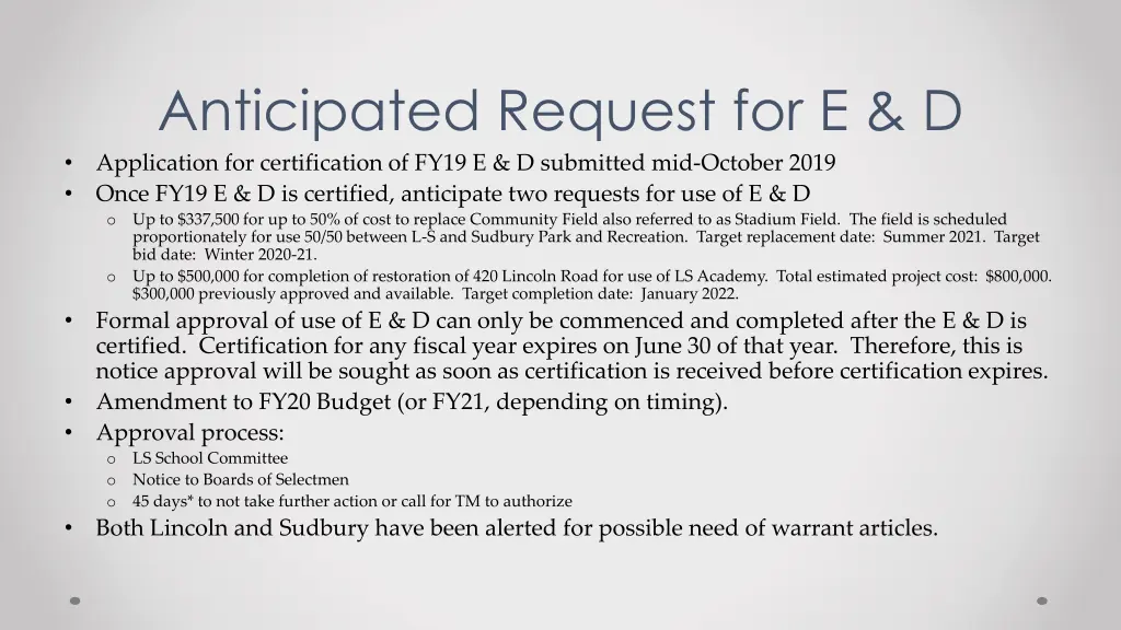 anticipated request for e d application