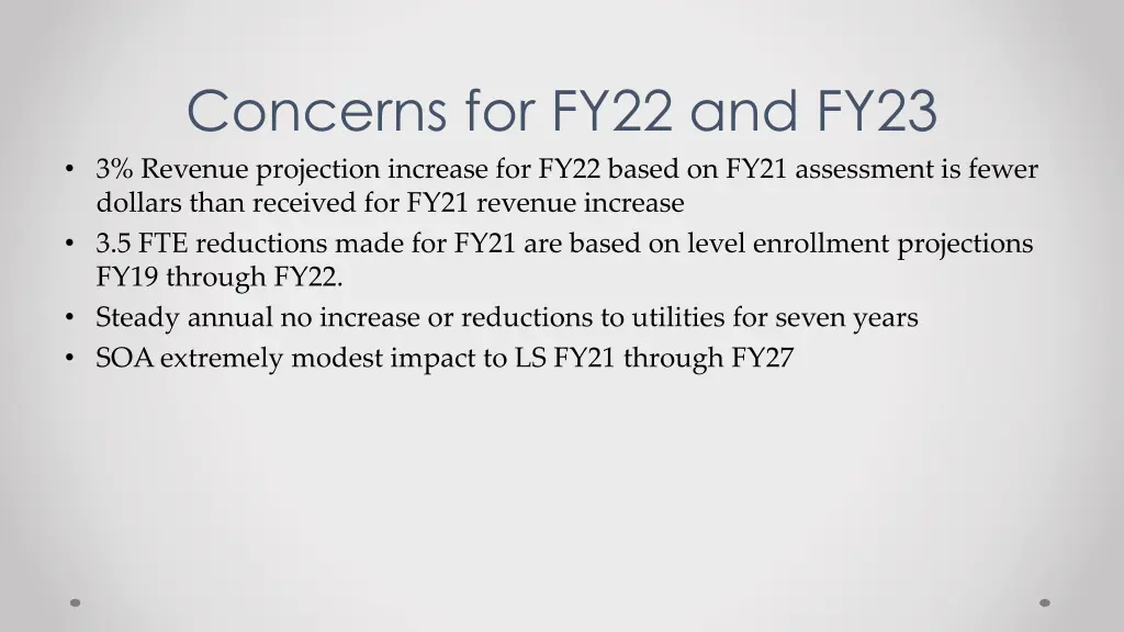 concerns for fy22 and fy23 3 revenue projection