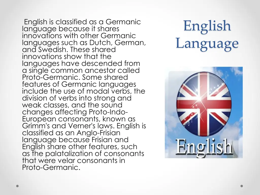 english is classified as a germanic language