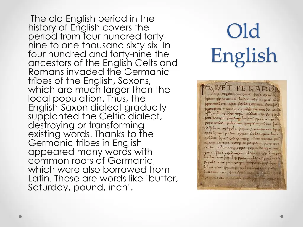 the old english period in the history of english