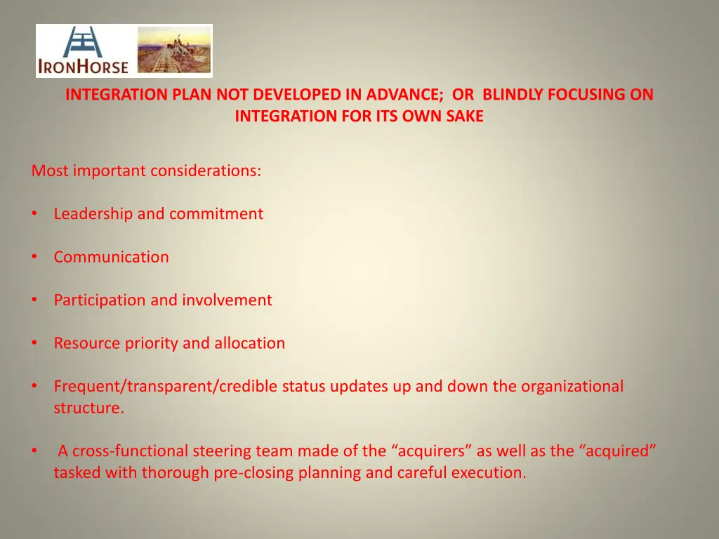 integration plan not developed in advance 3