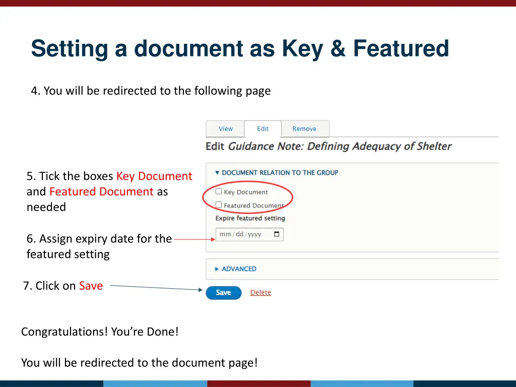 setting a document as key featured 2