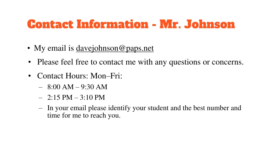 contact information mr johnson