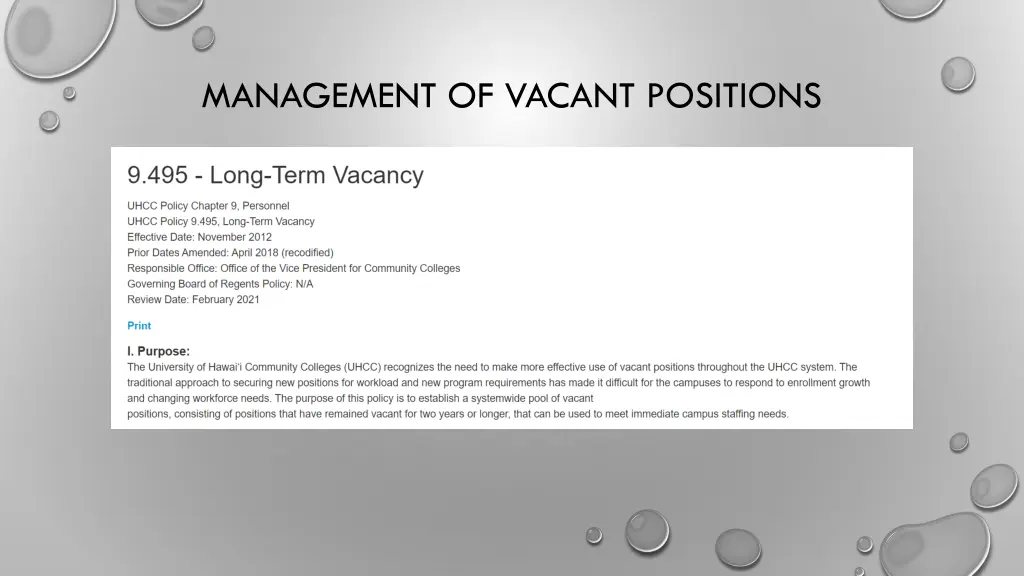 management of vacant positions