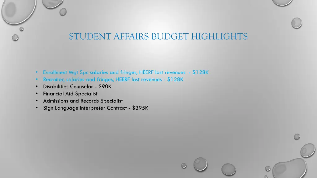 student affairs budget highlights
