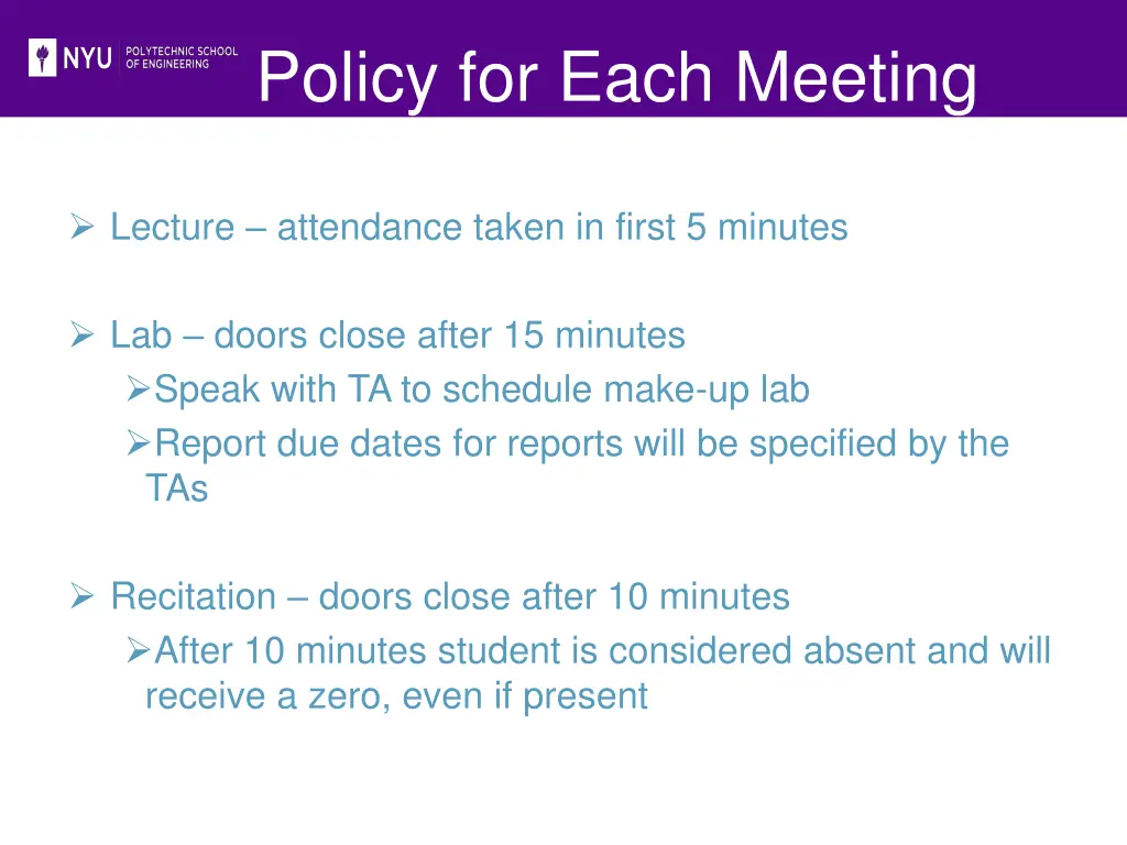 policy for each meeting