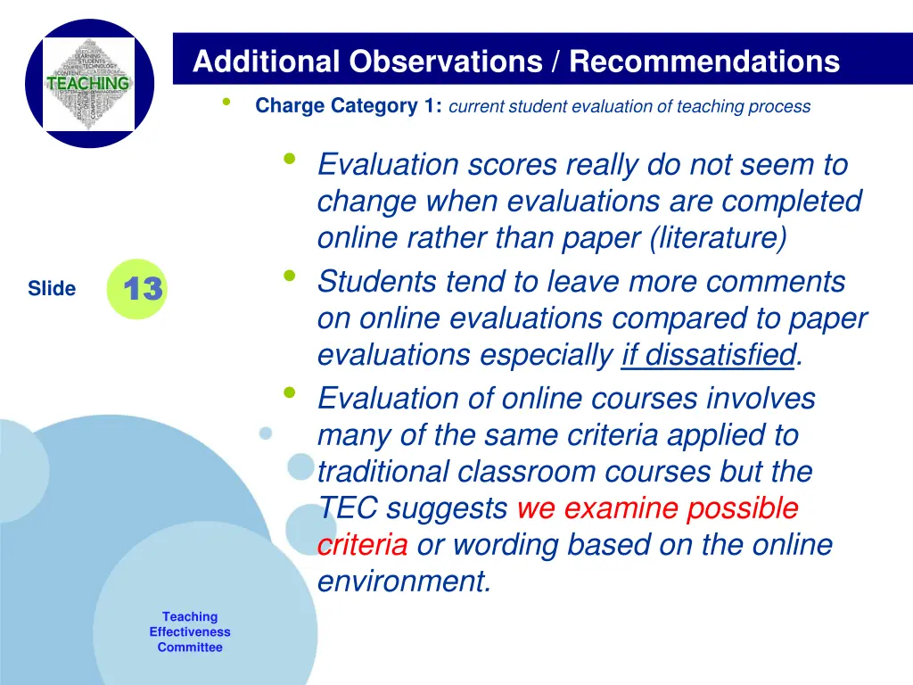 additional observations recommendations charge 1