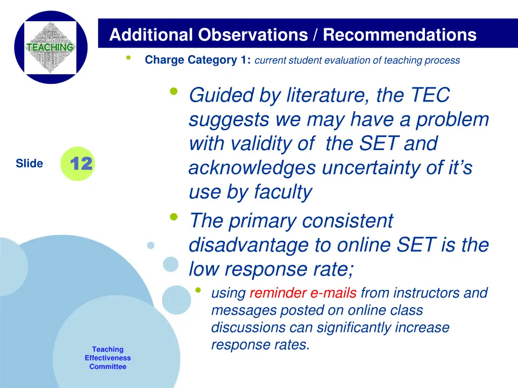 additional observations recommendations charge