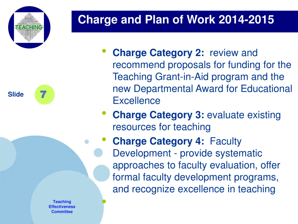 charge and plan of work 2014 2015