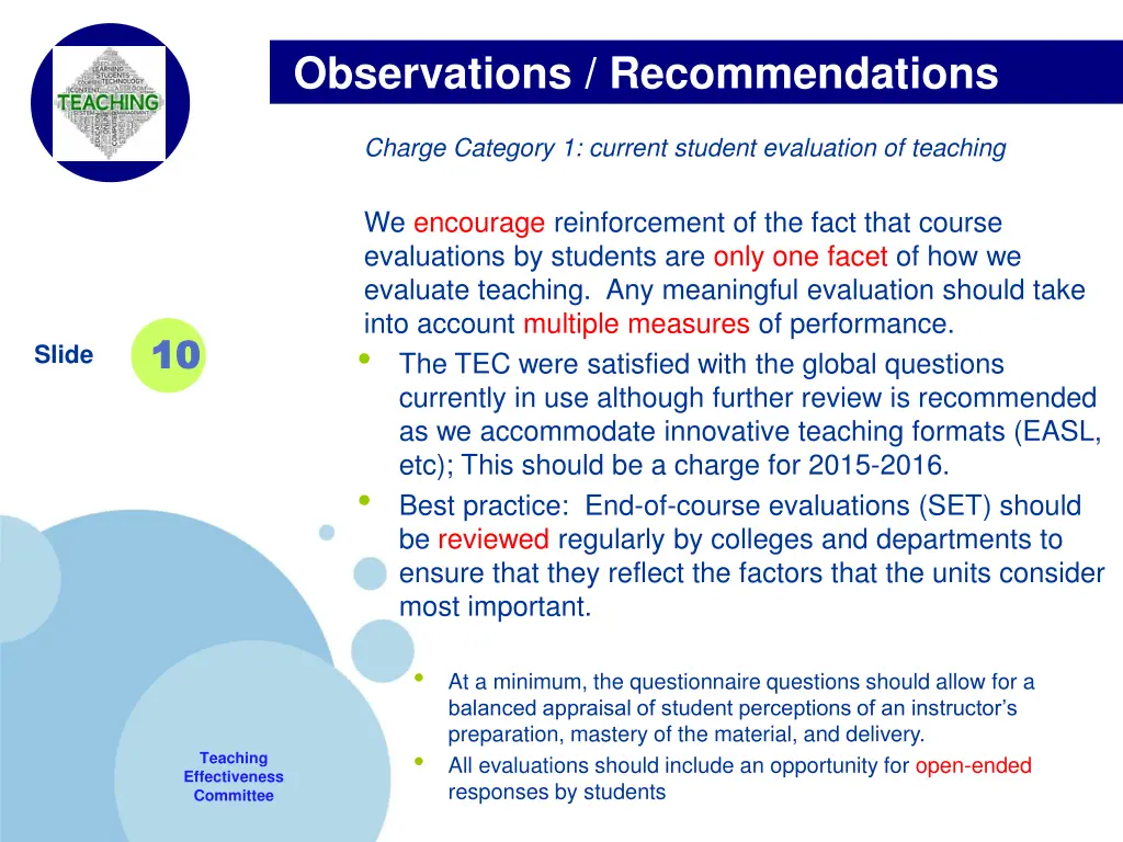 observations recommendations