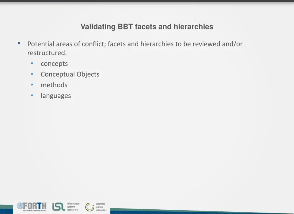validating bbt facets and hierarchies