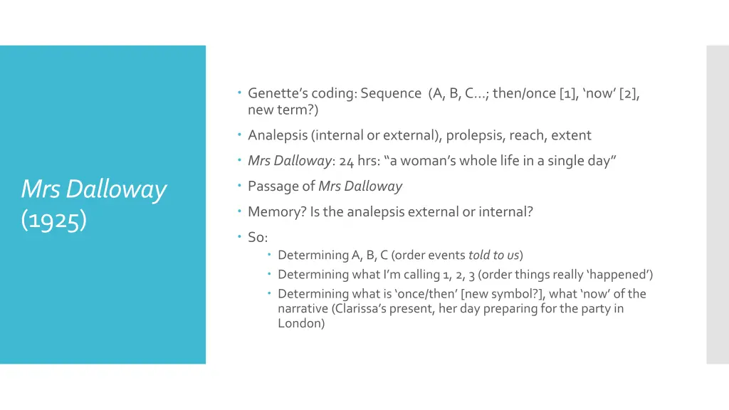 genette s coding sequence a b c then once