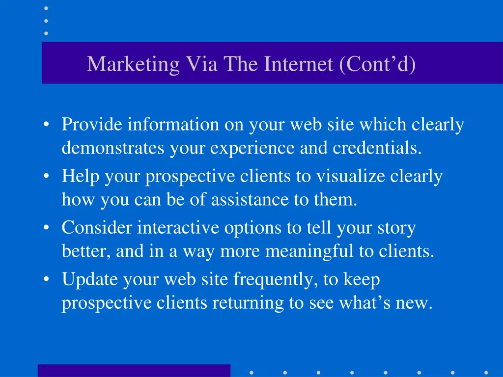 marketing via the internet cont d