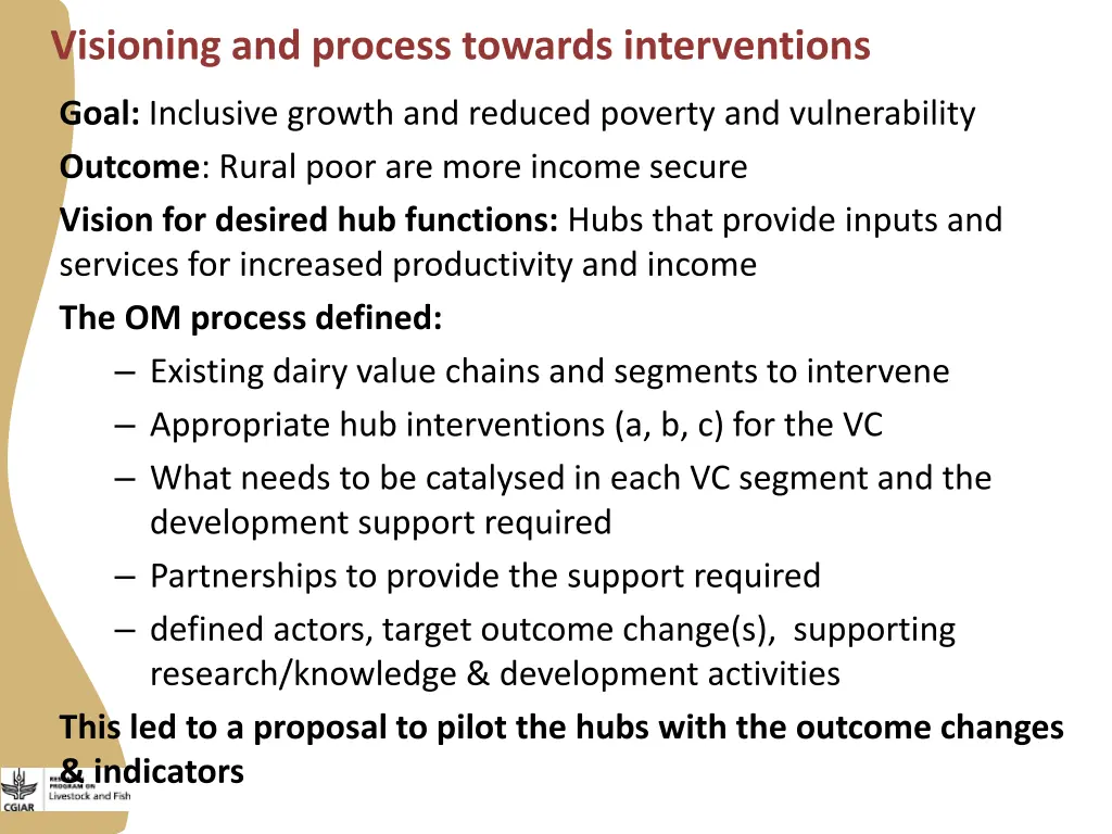 visioning and process towards interventions