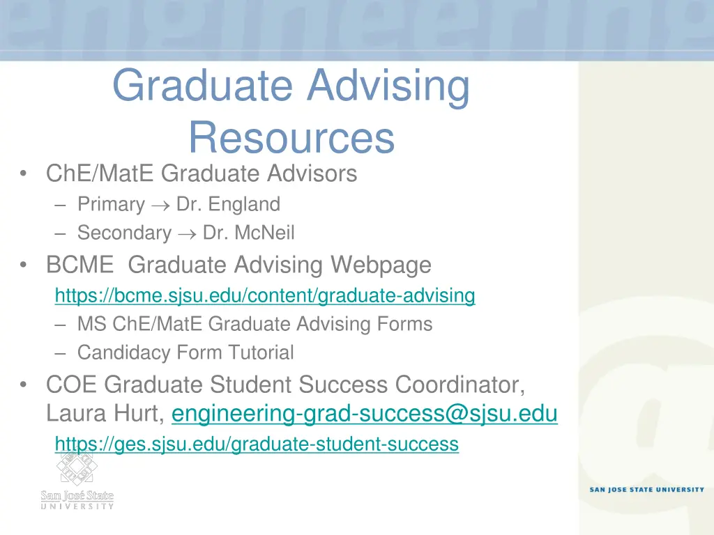 graduate advising resources che mate graduate