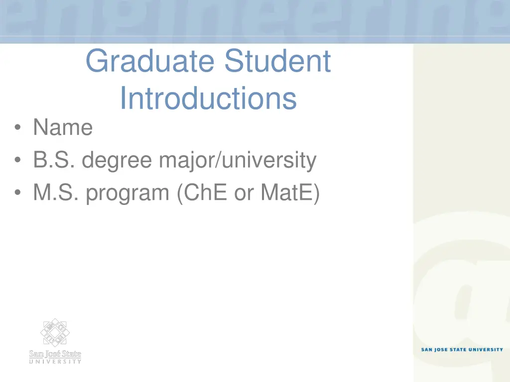 graduate student introductions name b s degree