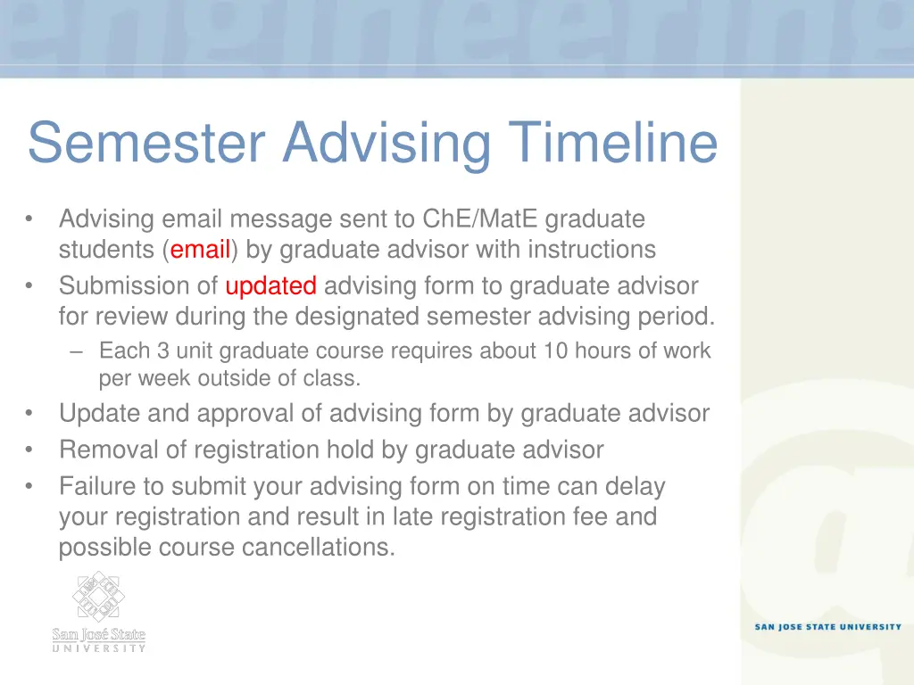 semester advising timeline