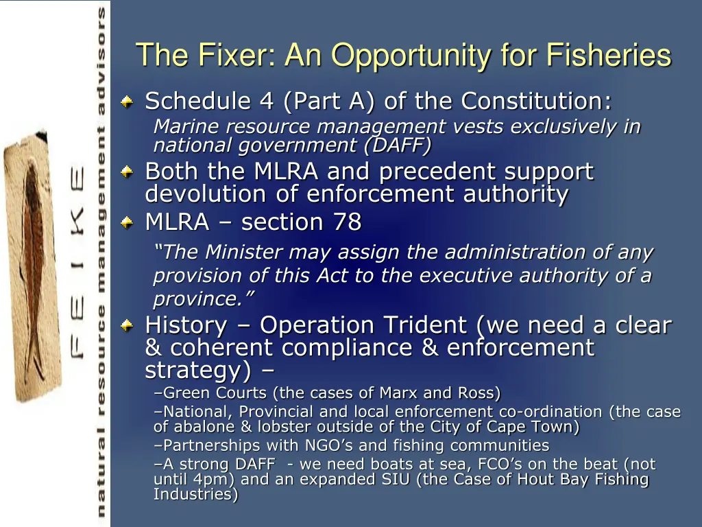 the fixer an opportunity for fisheries